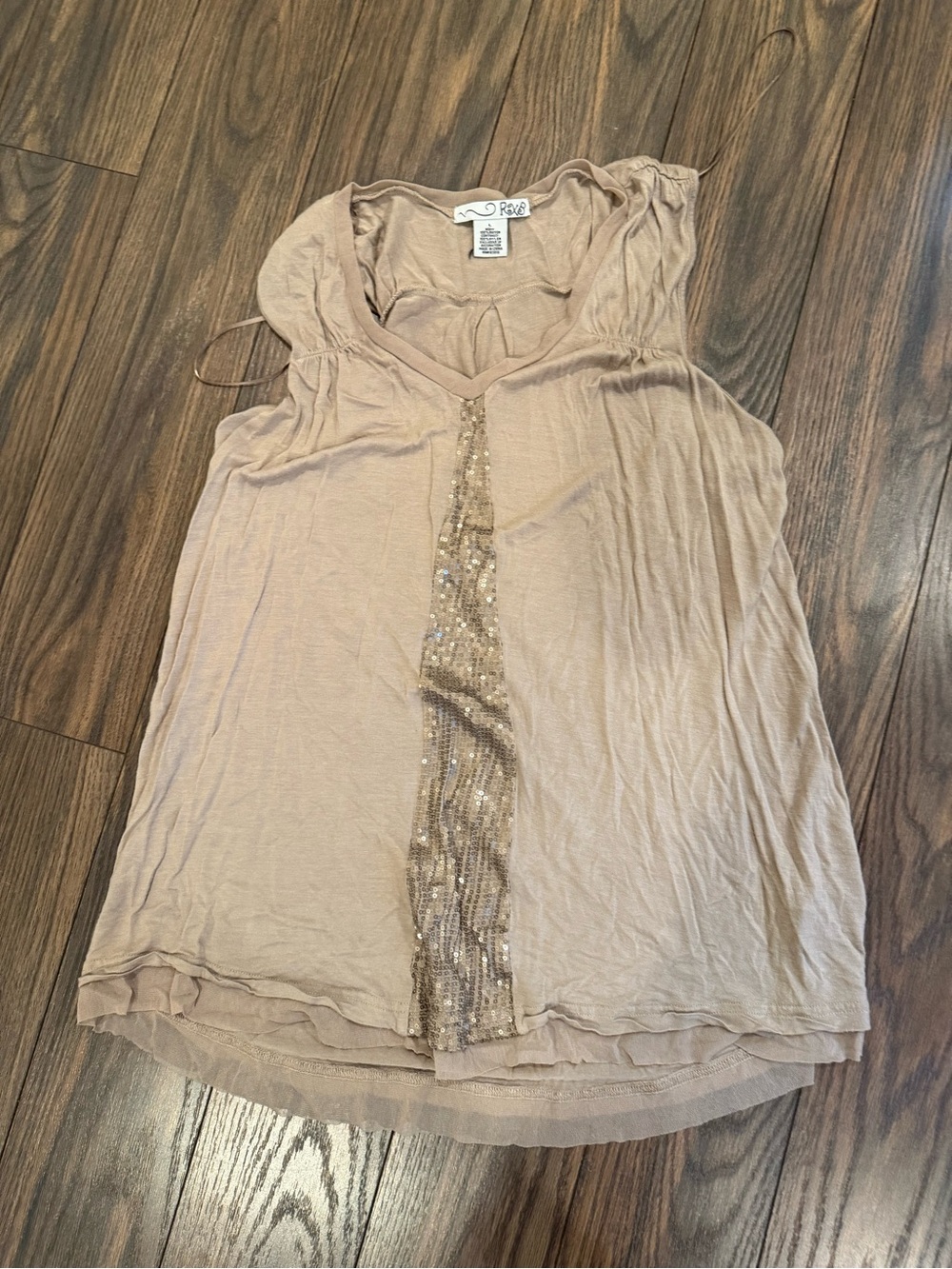 RAGA Sequin-Trim Taupe Sleeveless Camisole